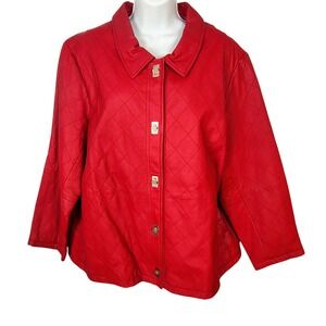 Dialogue Red Quilted Leather Jacket‎ Plus Size 1X Turnlock Closure vtg